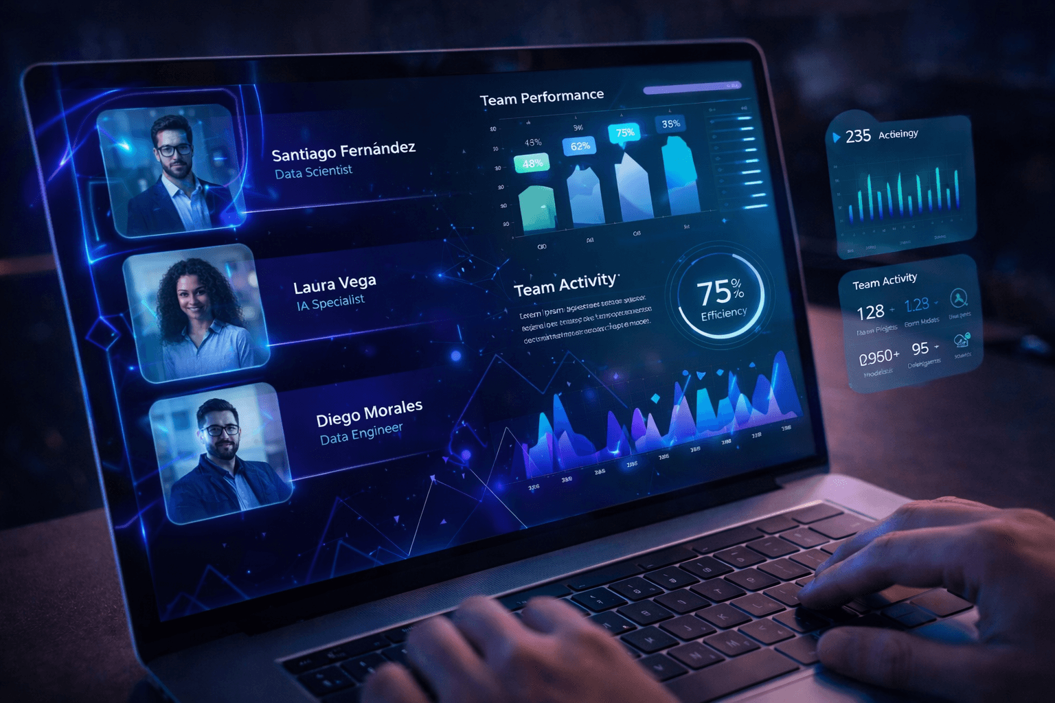 Laptop mostrando dashboard con gráficos y análisis de datos